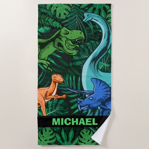 Customizable Dinosaur Kids Dino Jurassic Trex Boy Beach Towel