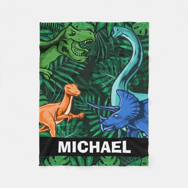 Customizable Dinosaur Kids Dino Jurassic Trex Boy Fleece Blanket (Front)