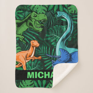 Customizable Dinosaur Kids Dino Jurassic Trex Boy Sherpa Blanket