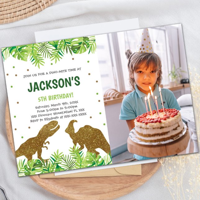 Customizable Dinosaur Party Invitations for Kids (Photo Green Dinosaur Birthday Invitations)