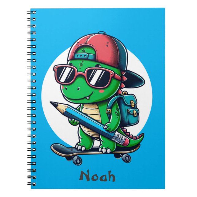 Customizable Dinosaur Skateboard Notebook for Kids (Front)