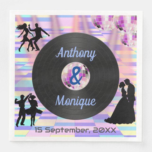 Customizable Disco Wedding Paper Dinner Napkins (Front)