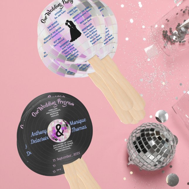Customizable Disco Wedding Program Hand Fan (Creator Uploaded)