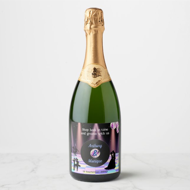 Customizable Disco Wedding Sparkling Wine Label (Front)