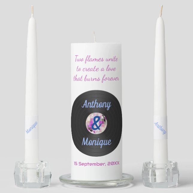 Customizable Disco Wedding Unity Candle Set (Front)