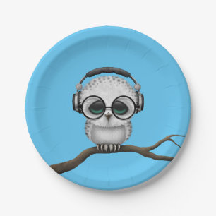Customizable Dj Owl with Headphones and Glasses Paper Plates