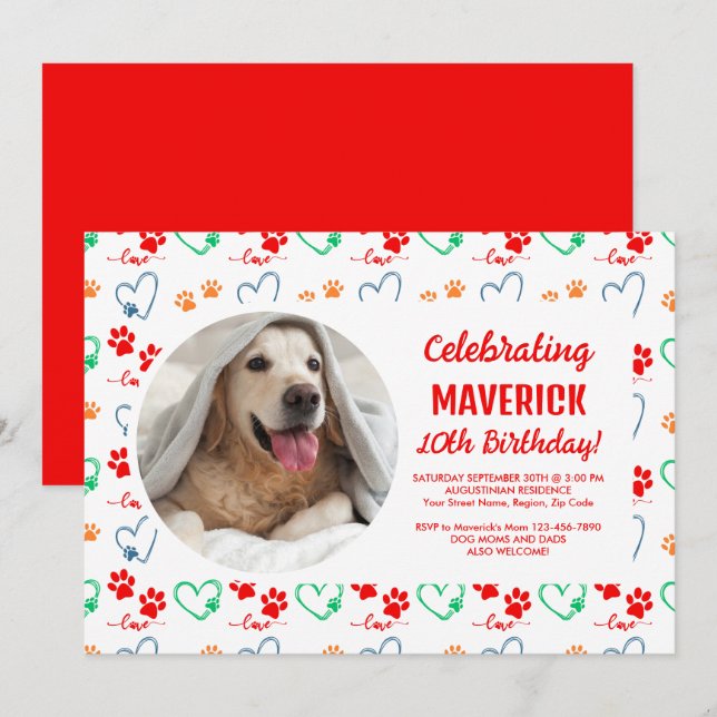 Customizable Dog Birthday Party Invitation (Front/Back)