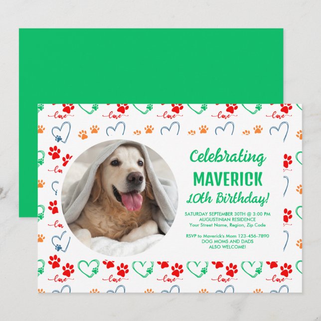 Customizable Dog Birthday Party Invitation (Front/Back)