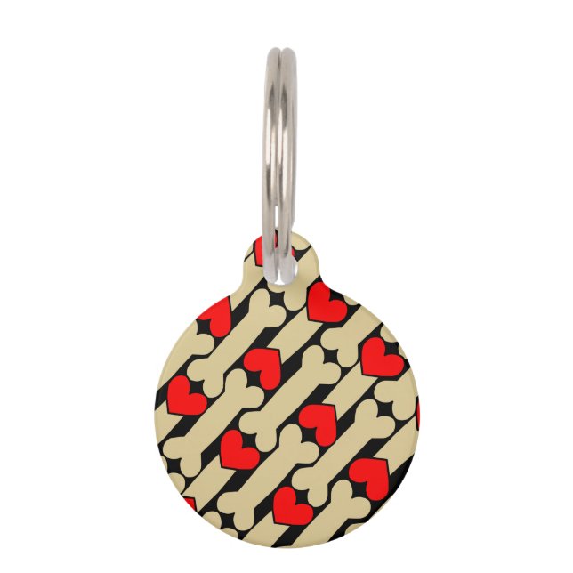 Customizable Dog Bone Hearts Pet ID Tag (Front)