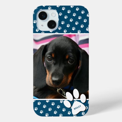 Customizable Dog Lover Photo Collage Pawprint iPhone 15 Plus Case