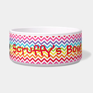 Customizable Dog Name Rainbow Chevron Paw Print Bowl