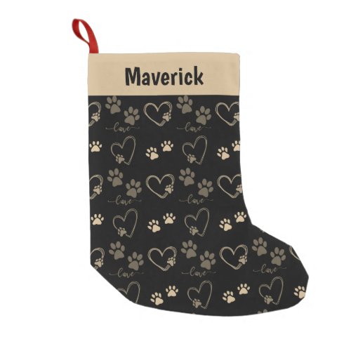 Customizable DOG PAW PRINTS and LOVE HEARTS Small Christmas Stocking