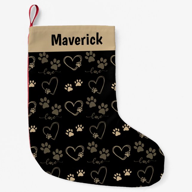 Customizable DOG PAW PRINTS and LOVE HEARTS Small Christmas Stocking (Front)