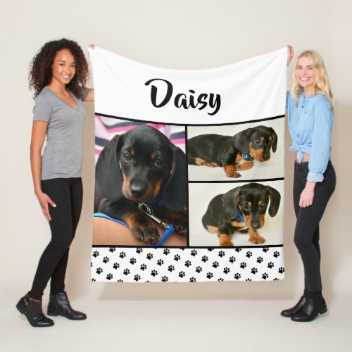 Customizable Dog Pet Lover 3 Photo Collage Fleece Blanket