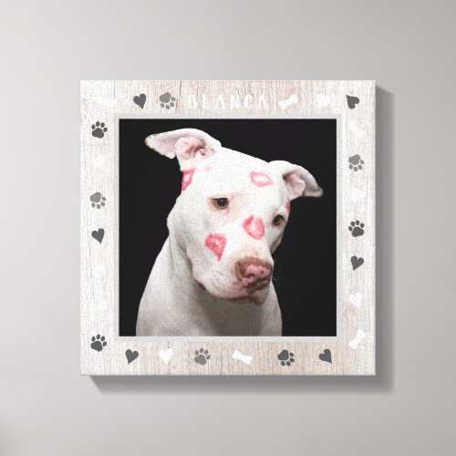 Customizable Dog Photo and Personalize Name Rustic Canvas Print