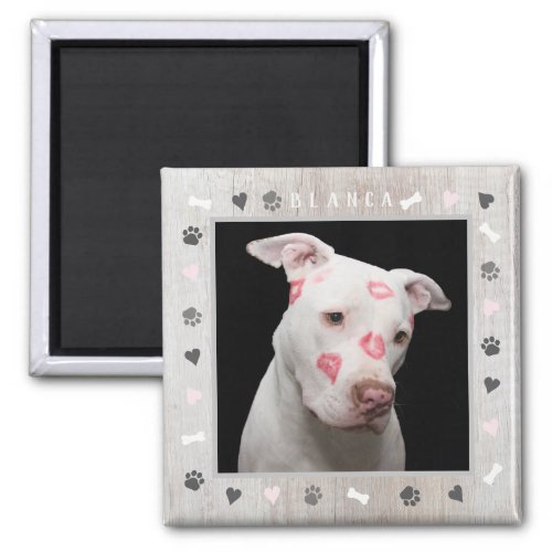 Customizable Dog Photo and Personalize Name Rustic Magnet