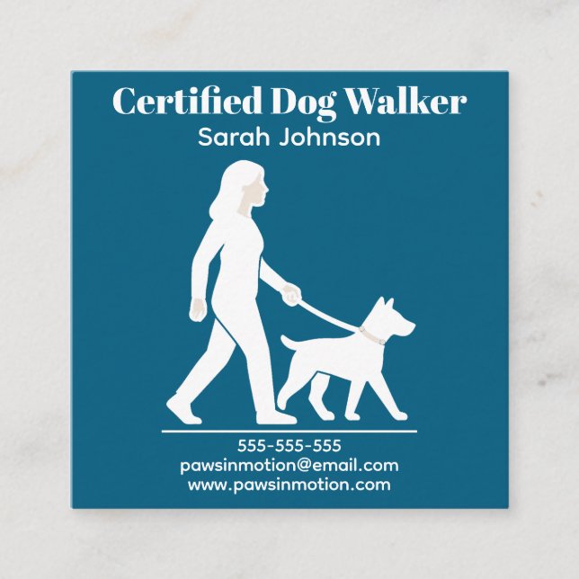 Customizable Dog Walker Minimalist Logo Square Business Card (Front)