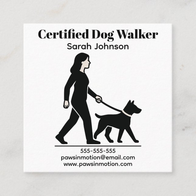 Customizable Dog Walker Minimalist Logo Square Business Card (Front)