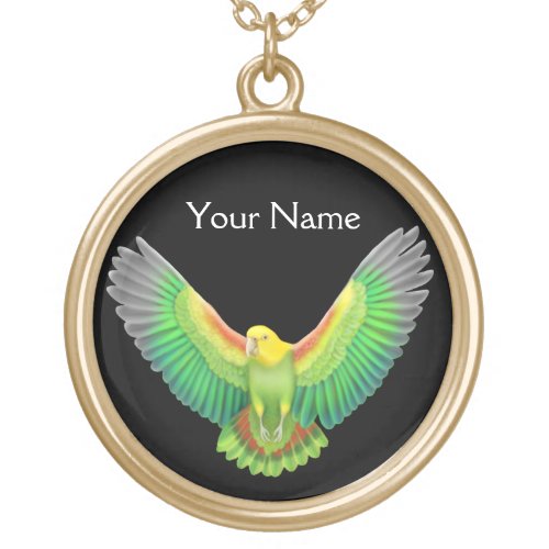 Customizable Double Yellow Head Amazon Parrot Neck Gold Plated Necklace