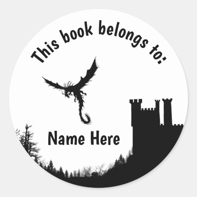 Customizable Dragon & Castle this book belongs to Classic Round Sticker (Front)