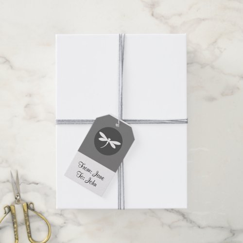 Customizable Dragonfly Color with Gray BG Design Gift Tags