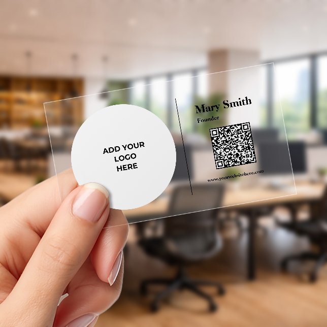Customizable E-Commerce Logo Template & QR code  Clear Business Cards (Handheld (Office))