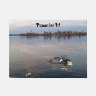 Customizable Eagle Bass Fishing at Sunset Doormat