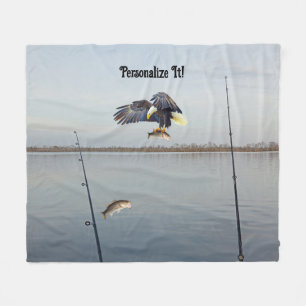 Customizable Eagle Stealing Bass Fishing Fleece Blanket