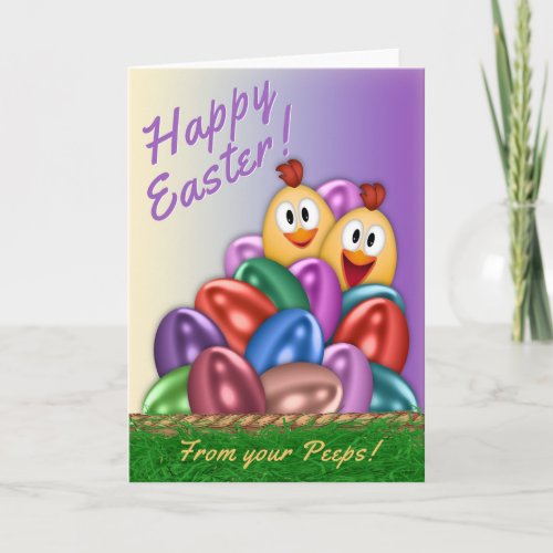 Customizable Easter Basket Card 5x7 Chicks  Eggs