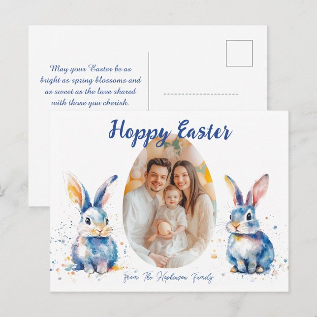 Customizable 🐇Easter Bunny Duo Delight Holiday Postcard (Front/Back)