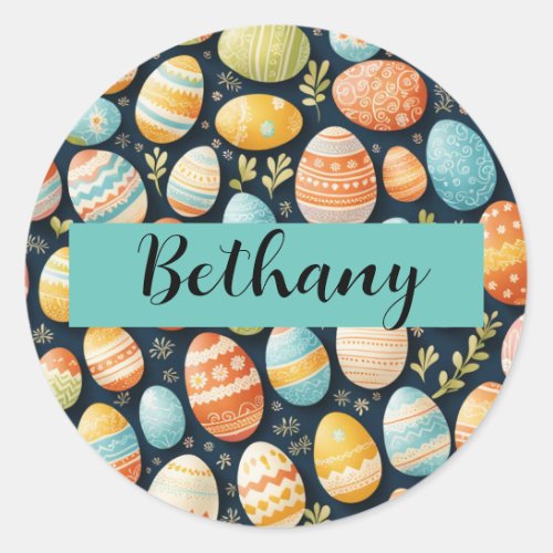Customizable Easter Eggs Pattern Colorful Spring Classic Round Sticker