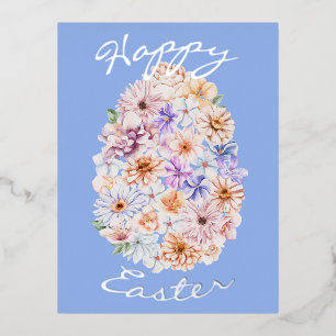 Customizable Easter Florals Blue Foil Postcard