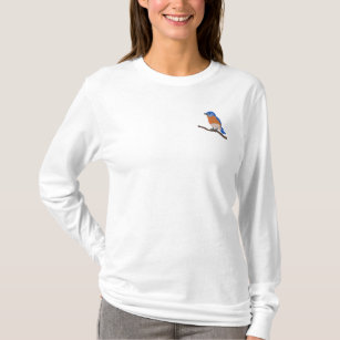 Customizable Eastern Bluebird Embroidered Long Sleeve T-Shirt