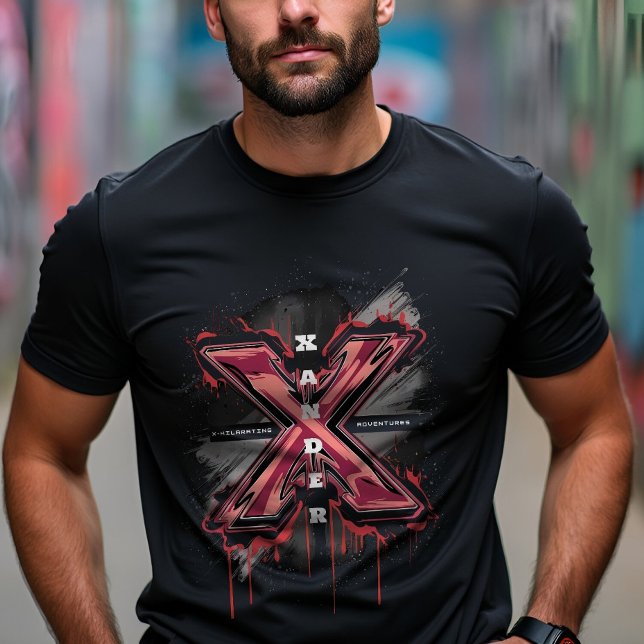 Customizable Edgy Graffiti Monogram Letter "X" T-Shirt (Creator Uploaded)