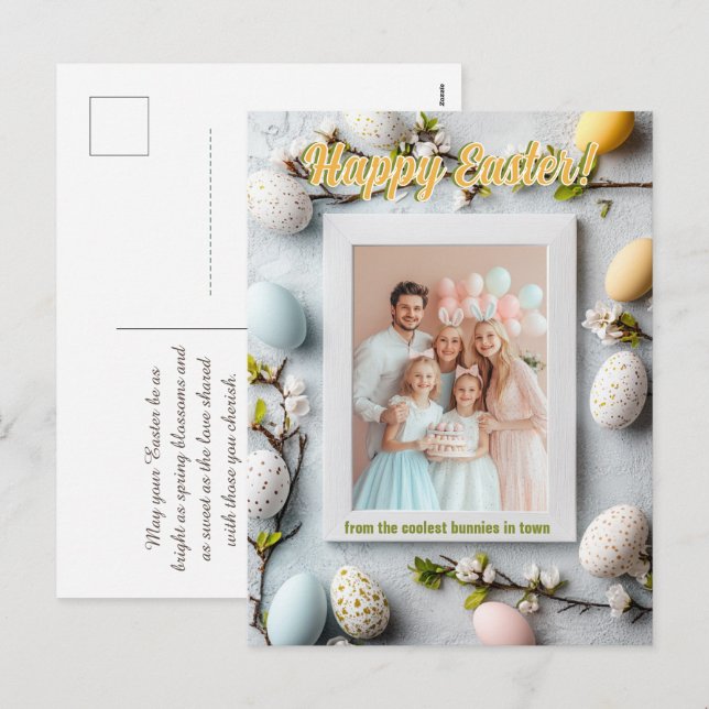 Customizable 🐇Egg-citing Easter Snapshot Holiday Postcard (Front/Back)