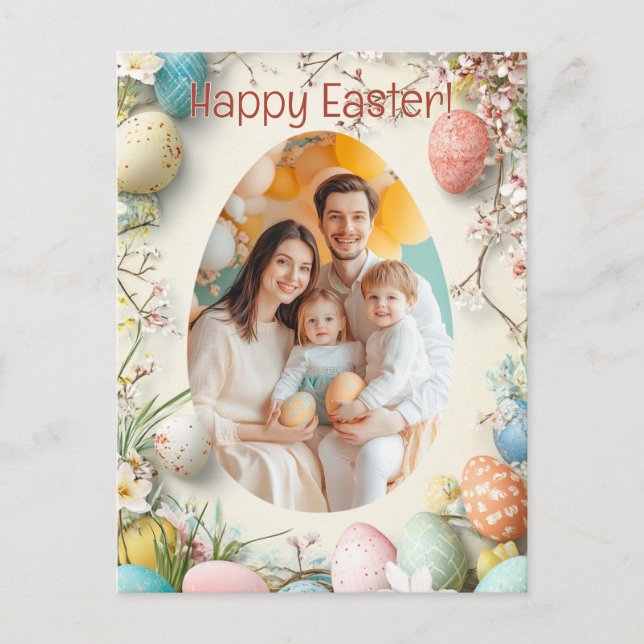 Customizable 🐇Egg-citing Snapshot Greetings Holiday Postcard (Front)