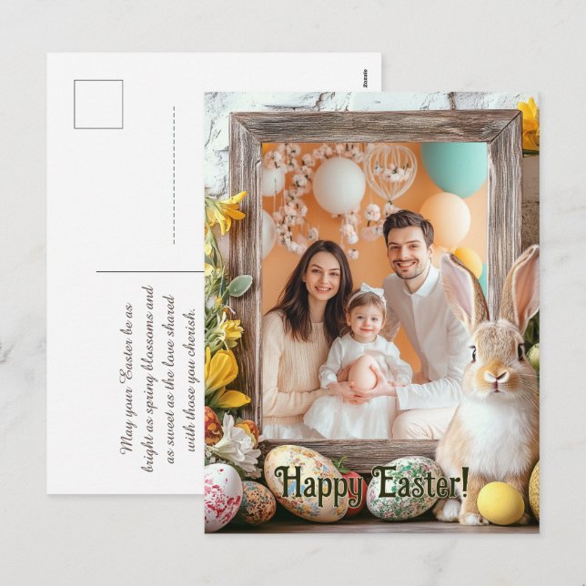 Customizable 🐇Egg-citing Spring Bunnygram Holiday Postcard (Front/Back)