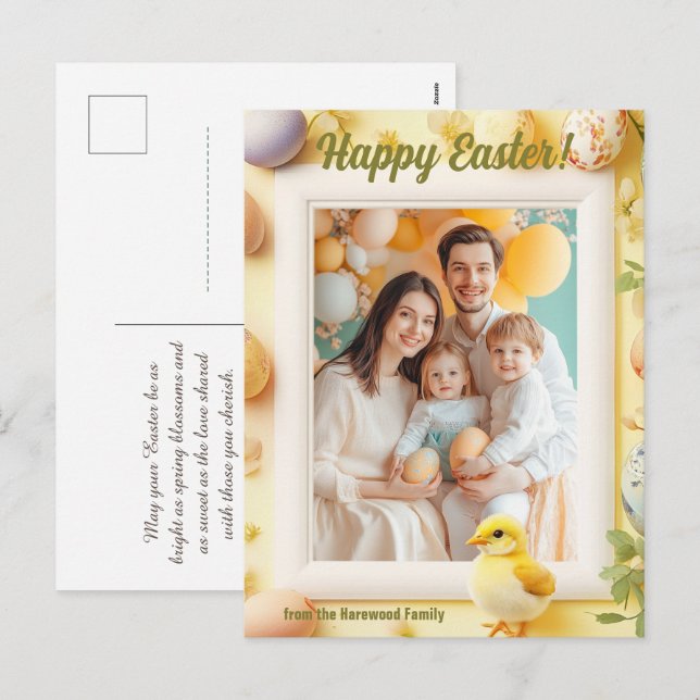 Customizable 🐇Egg-stra Cute Easter Greetings Holiday Postcard (Front/Back)