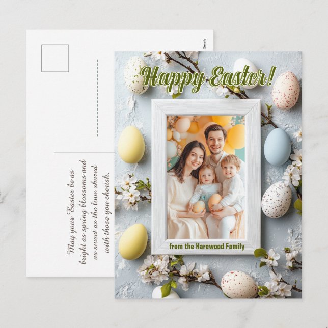 Customizable 🐇Egg-stra Cute Easter Greetings Holiday Postcard (Front/Back)