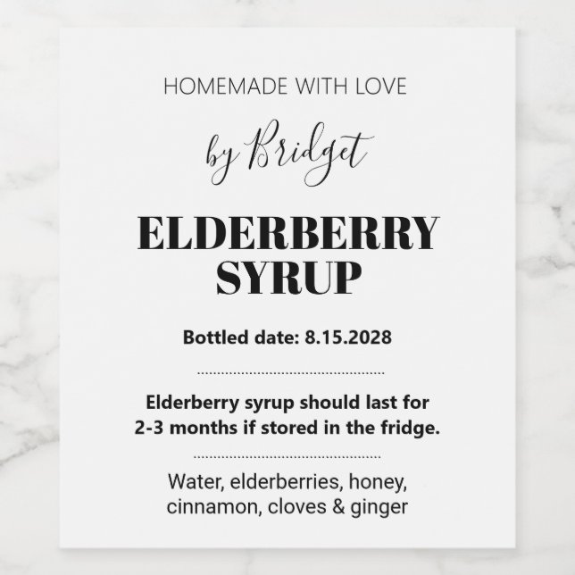 Customizable Elderberry Syrup Label ZEB_01 (Single Label)