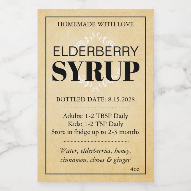 Customizable Elderberry Syrup Label ZEB_04a (Single Label)