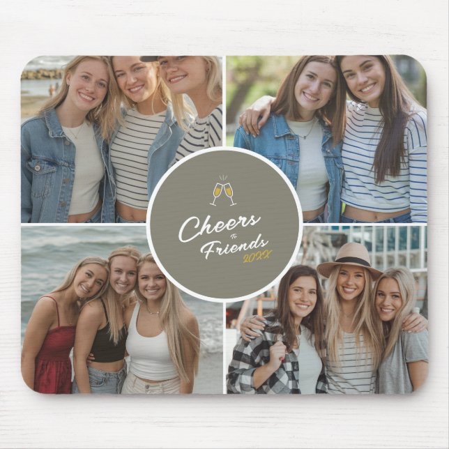 Customizable Elegant Best Friends 4 Photo Collage Mouse Pad (Front)