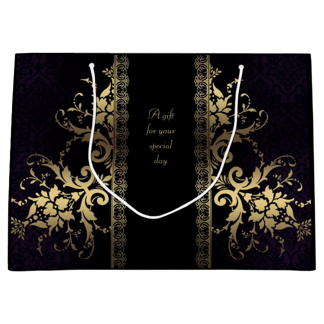 Customizable Elegant Black and Gold Gift Bag (Front)
