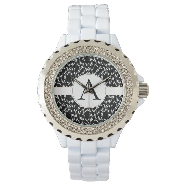 Customizable Elegant Black and White Abstract Mono Watch (Front)