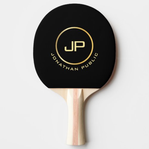 Customizable Elegant Black Template Gold Monogram Ping Pong Paddle