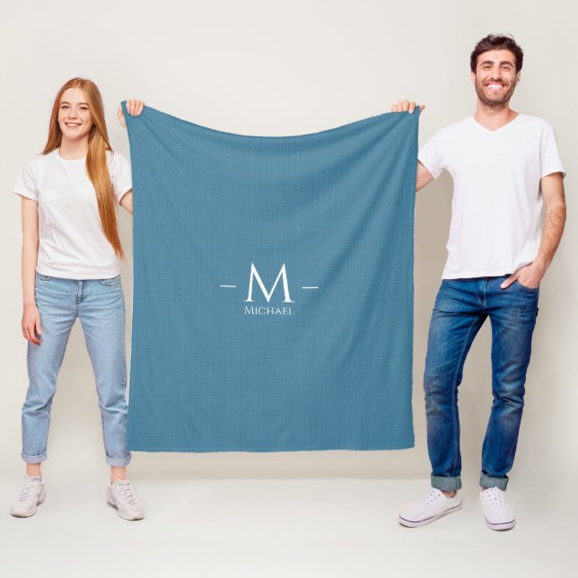 Customizable Elegant Blue Monogram Template Medium Fleece Blanket (In Situ)