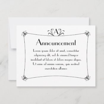Customizable Elegant Border With Monogram Announcement by opheliasart at Zazzle