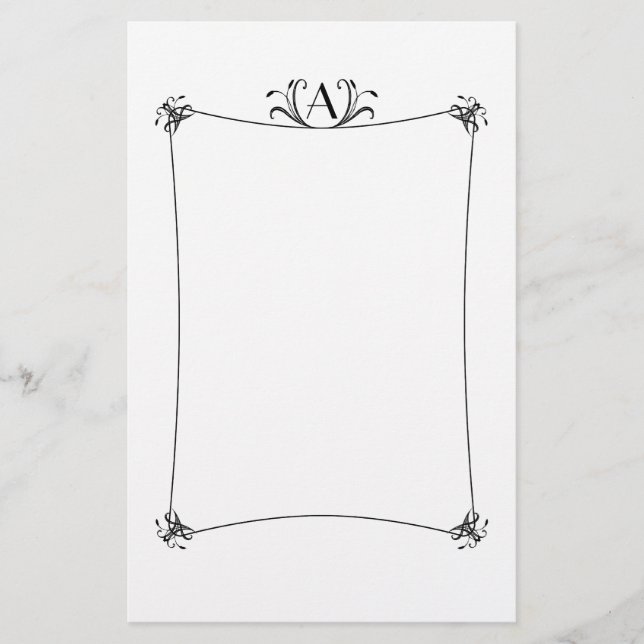 Customizable Elegant Border With Monogram Stationery (Front)
