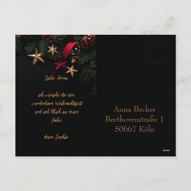 Customizable Elegant Christmas Card with Wreath (Back)