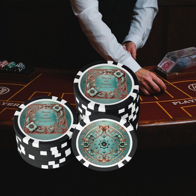 Customizable Elegant Copper Turquoise Frame  Poker Chips (Creator Uploaded)